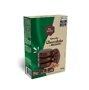 Biscoitos Chocolate com Nozes 120g com Cobertura de Chocolate - Vegano, Sem Glúten e Lactose