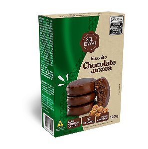 Biscoitos Chocolate com Nozes e Cobertura sabor Chocolate 120g - Vegano, Sem Glúten e Lactose