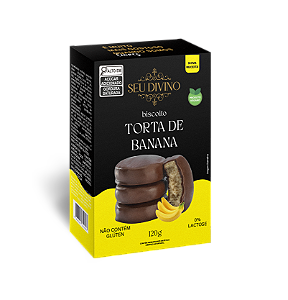 Biscoitos Torta de Banana com Cobertura sabor Chocolate 120g - Vegano, Sem Glúten e Lactose