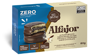 Alfajor Zero Açúcar Baunilha 80g Recheio e Cobertura de Chocolate Zero Açúcar -Vegano, Sem Glúten e Lactose