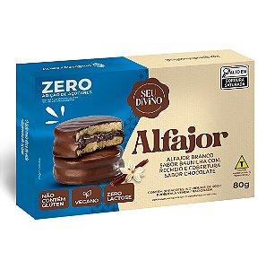 Alfajor ZERO AÇUCAR Branco sabor Baunilha Recheio e Cobertura sabor Chocolate 80g - Vegano, Sem Glúten e Lactose