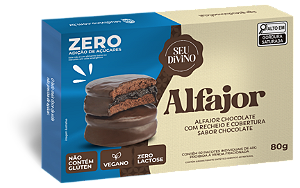 Alfajor Zero Açúcar Chocolate 80g Recheio e Cobertura de Chocolate Zero Açúcar - Vegano, Sem Glúten e Lactose
