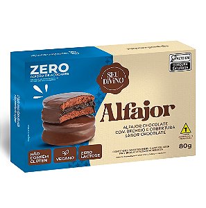 Alfajor ZERO AÇUCAR Chocolate com Recheio e Cobertura sabor Chocolate 80g - Vegano, Sem Glúten e Lactose