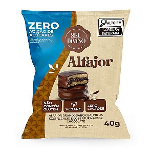 Alfajor Zero Açúcar Baunilha 40g Recheio e Cobertura de Chocolate Zero Açúcar - Vegano, Sem Glúten e Lactose