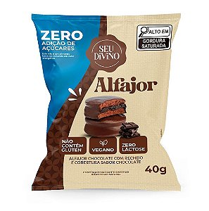 Alfajor Zero Açúcar Chocolate 40g Recheio e Cobertura de Chocolate Zero Açúcar - Vegano, Sem Glúten e Lactose