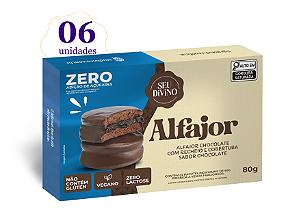 Pack c/ 06 und Alfajor Zero Açúcar Chocolate 80g Recheio e Cobertura de Chocolate Zero Açúcar - Vegano, Sem Glúten e Lactose