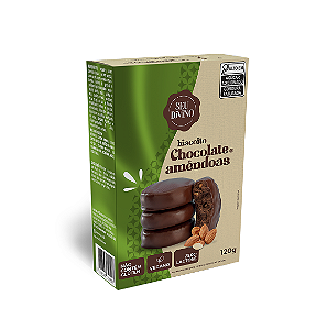 Biscoitos Chocolate com Amêndoas 120g com Cobertura de Chocolate - Vegano, Sem Glúten e Lactose