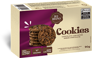 Cookies Chocolate com Gotas de Chocolate 90g - Vegano, Sem Glúten e Lactose