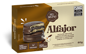 Alfajor Branco Baunilha 80g Recheio e Cobertura de Chocolate - Vegano, Sem Glúten e Lactose