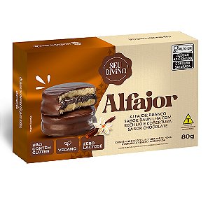 Alfajor Branco sabor Baunilha com Recheio e Cobertura sabor Chocolate 80g - Vegano, Sem Glúten e Lactose