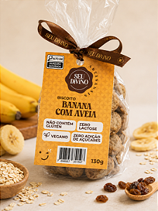 Biscoito Zero Açúcar Banana com Aveia 130g | Sem Glúten, Sem Leite e Sem Ovos | Vegano