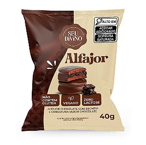 Alfajor Chocolate com Recheio e Cobertura sabor Chocolate 40g - Vegano, Sem Glúten e Lactose