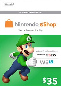 Nintendo eShop Switch / 3DS / WII U - Cartão $35 Dólares - USA