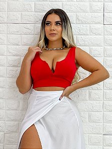 Cropped Feminino Decote V Com Aro Com Bojo Regata