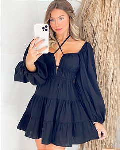 Vestido Curto Manga Longa Costa Nua