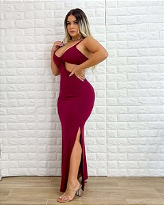 Vestido Longo Alcinha Tubinho Detalhe Lateral Com Fenda