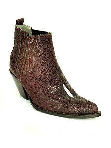 bota feminina bico fino cano curto réplica couro de arraia vinho vimar west country