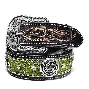 cinto de couro verde com strass - arizona belts 7102ab