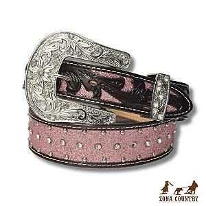 CINTO ADONIRO CASTANHO GLITER ROSA STRASS 1904