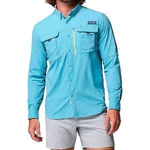 CAMISA COLUMBIA PFG BAHAMA ELITE LS VINTAGE BLUE