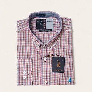 CAMISA AUSTIN M/L XADREZ ROSA SLIM COMFORT