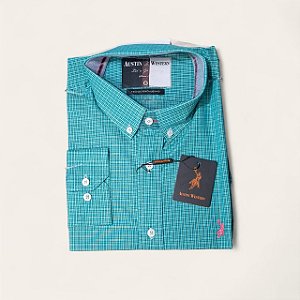 CAMISA AUSTIN M/L XADREZ VERDE AGUA SLIM COMFORT