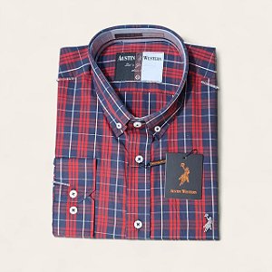 CAMISA AUSTIN M/L XADREZ VERMELHA/MARINHO SLIM COMFORT