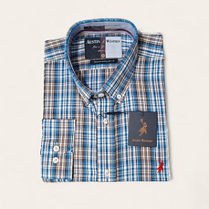 CAMISA AUSTIN M/L XADREZ AZUL SLIM COMFORT