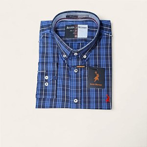 CAMISA AUSTIN M/L XADREZ MARINHO SLIM COMFORT