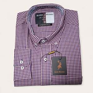 CAMISA AUSTIN M/L XADREZ MARINHO/VERMELHA COMFORT PREMIUM