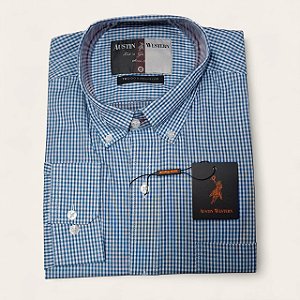 CAMISA AUSTIN M/L XADREZ AZUL COMFORT PREMIUM