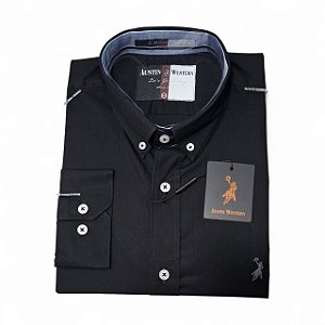 CAMISA AUSTIN M/L LISA PRETA SLIM COMFORT