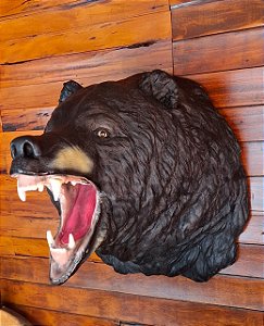 CABEÇA DE URSO ESTATUETA DE RESINA TAMANHO REAL PRETA
