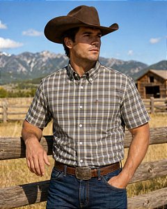 CAMISA ZONA COUNTRY XADREZ MC CINZA E MARROM