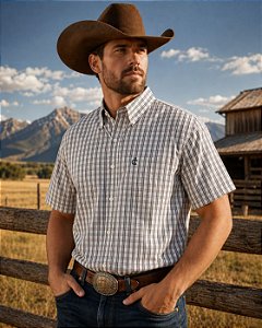 CAMISA ZONA COUNTRY XADREZ MC BRANCA E PRETA