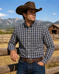 CAMISA ZONA COUNTRY XADREZ ML AZUL E BRANCO