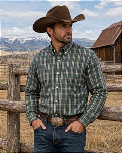 CAMISA ZONA COUNTRY XADREZ ML VERDE E BRANCO