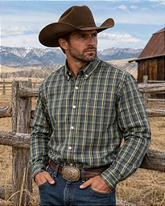 CAMISA ZONA COUNTRY XADREZ ML VERDE E AZUL