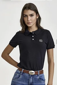 CAMISETA POLO TXC FEMININA SLIM PIQUET STRASS PRETO 27345