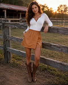 SHORTS DE COURO ZONA COUNTRY CARAMELO