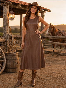 VESTIDO COURO ZONA COUNTRY MARROM