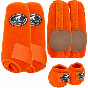 KIT COMPLETO CLOCHE/CANELEIRA/SKID BOOT LARANJA BOOTS HORSE 1354