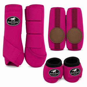 KIT COMPLETO CLOCHE/CANELEIRA/SKID BOOT MAGENTA BOOTS HORSE 11062