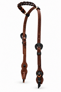 CABEÇADA TOP EQUINE 1 ORELHA TRANÇADA / MEIO CORTUME/ BOTÃO 15034