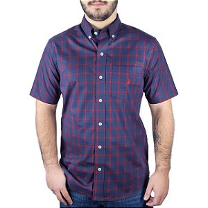 Camisa Masculina Manga Curta Xadrez Azul Esc. e Vermelho - Austin