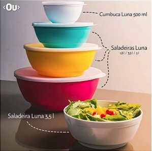 Saladeira Luna Com Tampa Luna opções de cores e tamanhos 1,8L - 3,5L - 5L