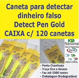 CAIXA c/ 120 canetas Detect Pen Gold. Detector de dinheiro falso para revender em sua loja