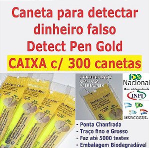 CAIXA c/ 300 canetas Detect Pen Gold. Detector de notas falsas. Produto para revenda em Papelarias e Lojas de Variedades.