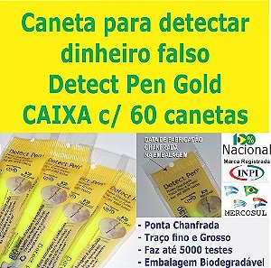 CAIXA c/ 60 canetas Detect Pen Gold. Detector de dinheiro falso para revender em sua loja
