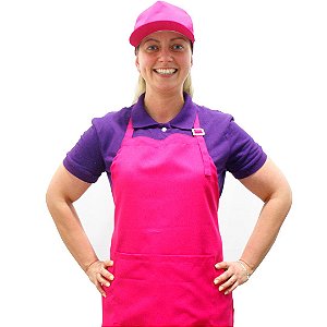 Conjunto de Uniforme Feminino Contendo Boné e Avental Pink com Camisa Polo Roxa